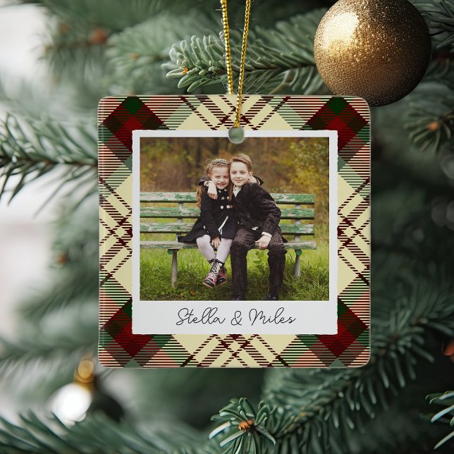 Classic Plaid Double Sided Personalized Photo Ceramic Ornament (Creator Uploaded)