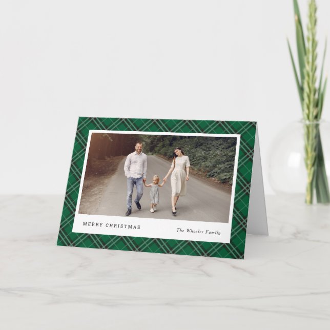 Classic Plaid Editable Colour Holiday Photo Card (Front)