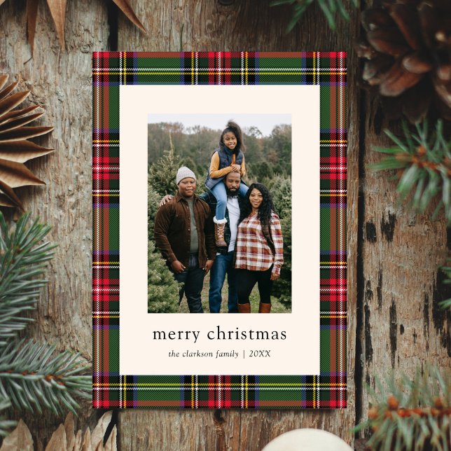 Classic Plaid Four Photo Christmas  Holiday Card (Creator Uploaded)
