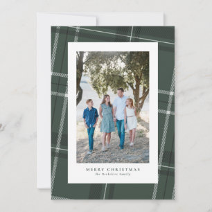 Classic plaid frame green photo holiday card