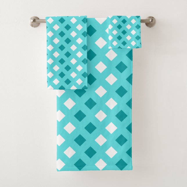 Classic Plaid Light Turquoise Bathroom Towel Set (Insitu)