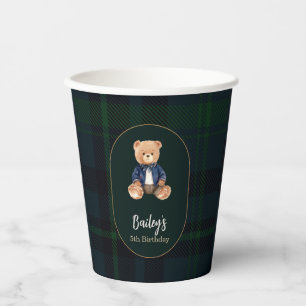Classic Plaid Little Bear Birthday Paper Cups