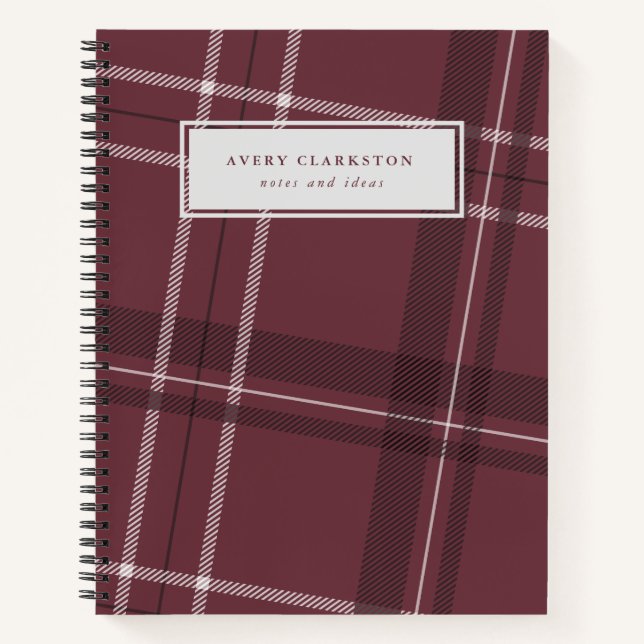 Classic plaid mauve personalised notebook (Front)
