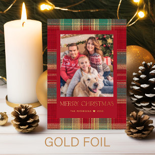 Classic plaid Merry Christmas 1 photo red gold