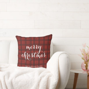 Classic Plaid Merry Christmas Festive -  Cushion