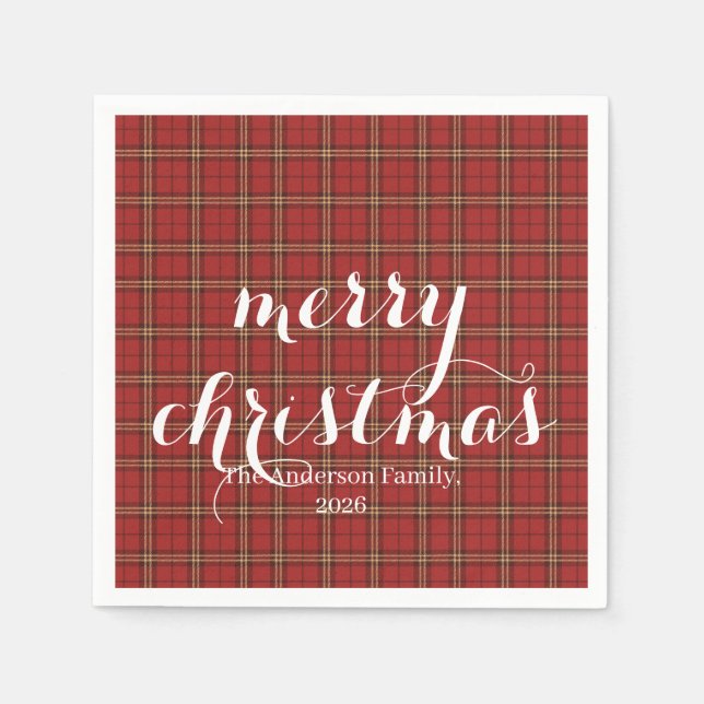 Classic Plaid Merry Christmas Festive -  Napkin (Front)