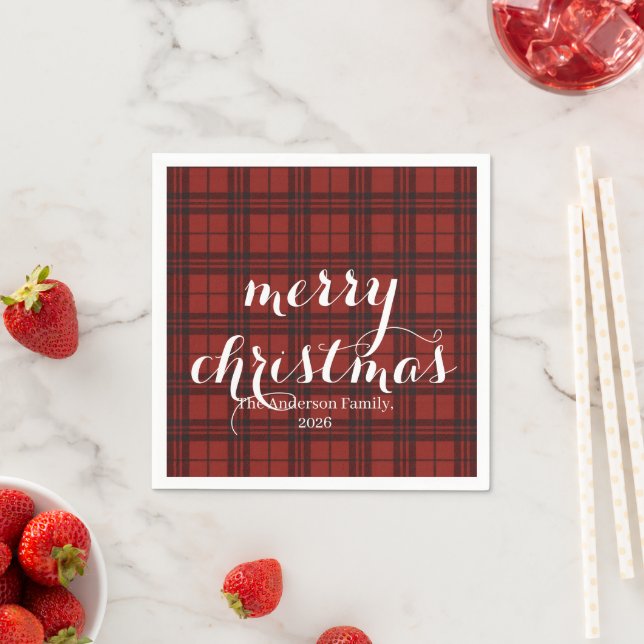 Classic Plaid Merry Christmas Festive -  Napkin (Insitu)