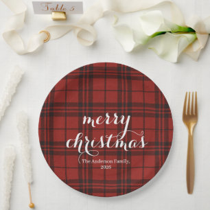 Classic Plaid Merry Christmas Festive -  Paper Plate