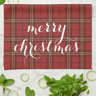 Classic Plaid Merry Christmas Festive -  Tea Towel