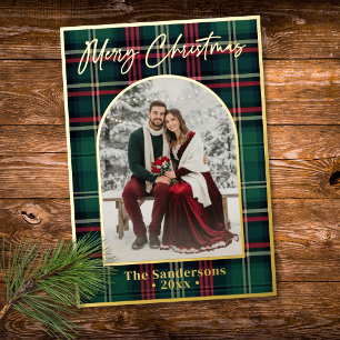 Classic Plaid Merry Christmas Script Arch Photo