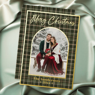 Classic Plaid Merry Christmas Script Arch Photo