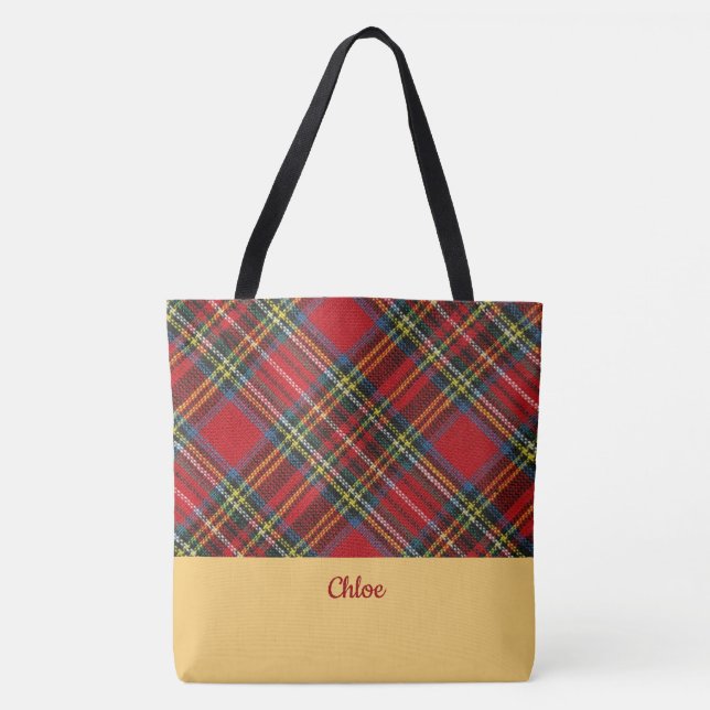 Classic Plaid Monogrammed Tote Bag (Front)