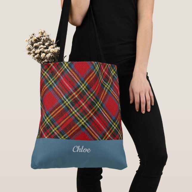 Classic Plaid Monogrammed Tote Bag (Close Up)