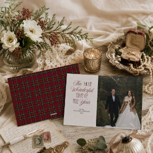 Classic Plaid Mr & Mrs Christmas Photo Holiday Card