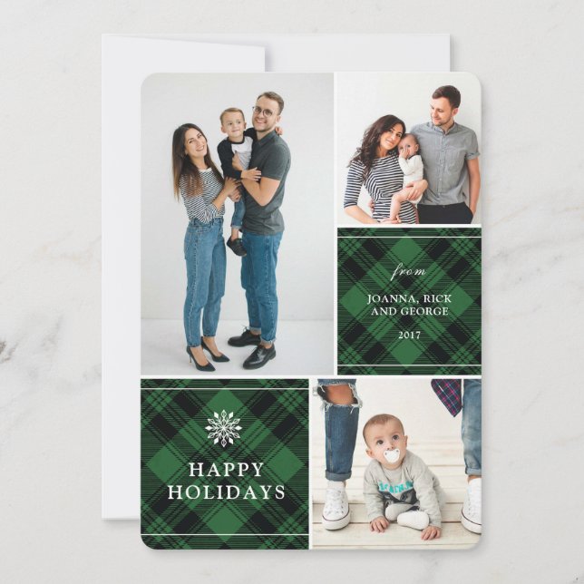 Classic Plaid Multi Photo Holiday Card (Front)