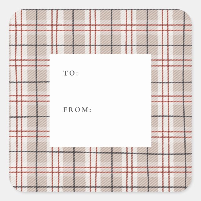Classic Plaid Neutral Holiday  Square Sticker (Front)