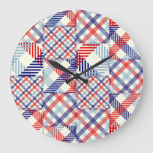 Classic Plaid Patchwork: Squares Pattern Large Clock