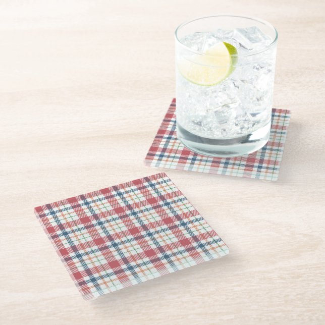 Classic Plaid Pattern Glass Coaster (Angled)