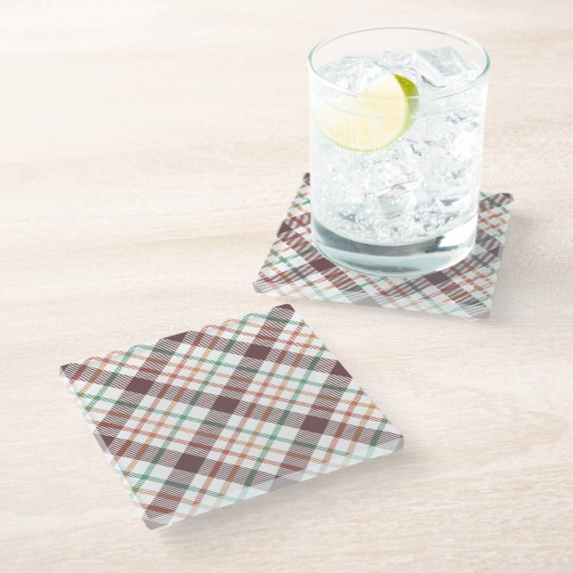 Classic Plaid Pattern Glass Coaster (Angled)