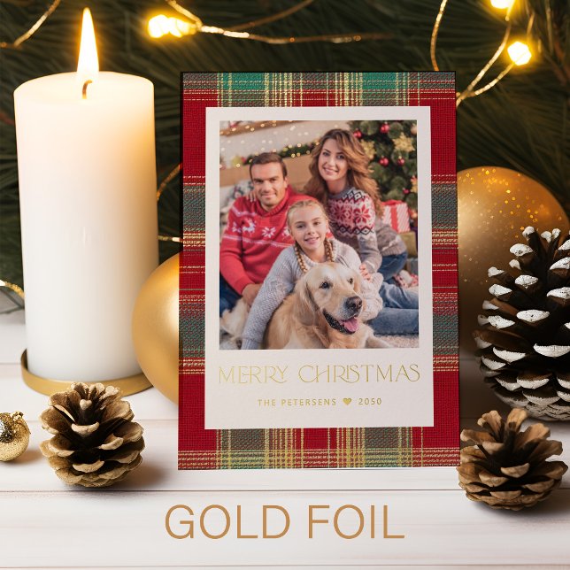 Classic plaid pattern Merry Christmas 1 photo gold (Creator Uploaded)