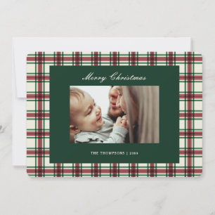 Classic Plaid Pattern Script Merry Christmas Photo Holiday Card