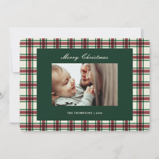 Classic Plaid Pattern Script Merry Christmas Photo Holiday Card