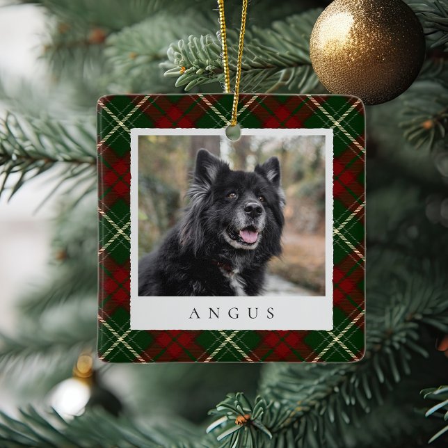 Classic Plaid Personalised Pet Dog Photo Ceramic Ornament (Creator Uploaded)