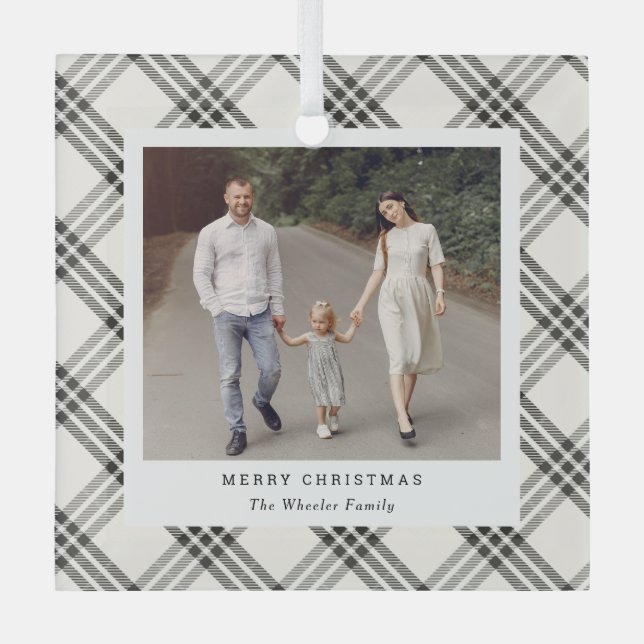 Classic Plaid Personalised Photo Ornament (Front)