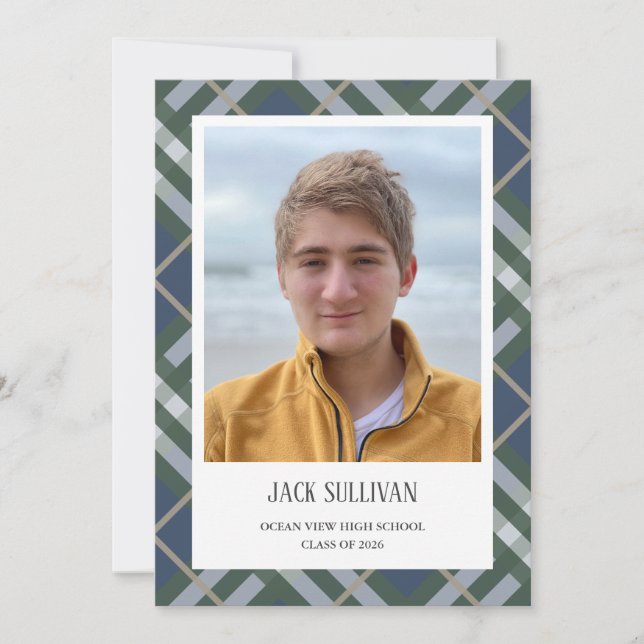 Classic Plaid Photo Graduation Announcement Card (Front)