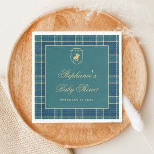 Classic Plaid Polo Green Equestrian Baby Shower Napkin