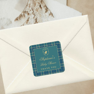 Classic Plaid Polo Green Equestrian Baby Shower Square Sticker
