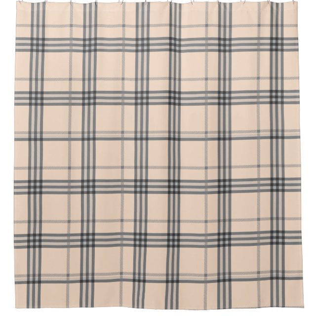 Classic Plaid Tan and Black  Shower Curtain (Front)
