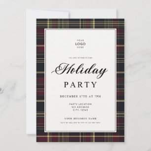 Classic Plaid Tartan Business Logo Holiday Party Invitation