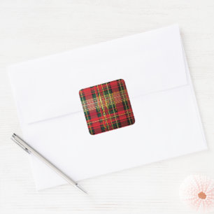 Classic Plaid Tartan 'Joy' Calligraphy Decorative  Square Sticker