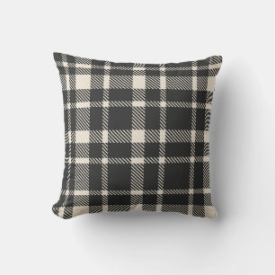 Classic Plaid Tartan Pattern-Black & Off-White Cushion