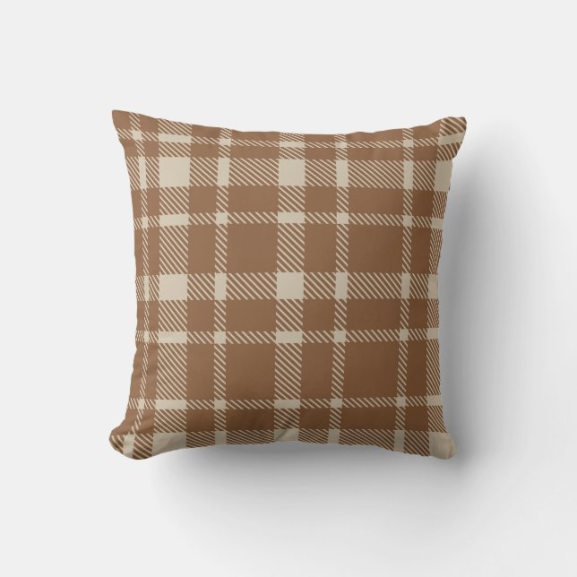 Classic Plaid Tartan Pattern-Brown & Warm Taupe Cushion (Front)