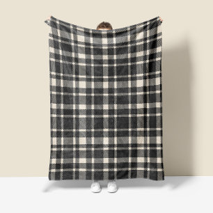 Classic Plaid Tartan Pattern- Charcoal Black Fleece Blanket