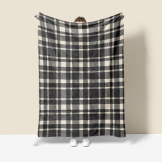 Classic Plaid Tartan Pattern- Charcoal Black  Fleece Blanket