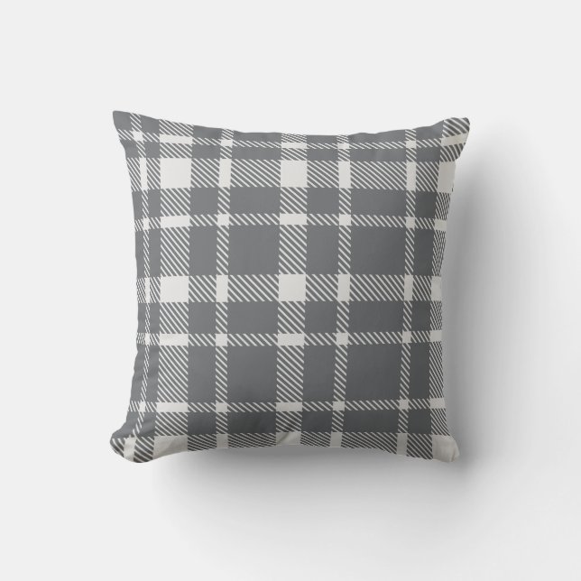 Classic Plaid Tartan Pattern-Charcoal Grey Cushion (Front)