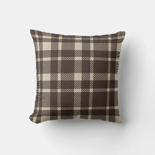 Classic Plaid Tartan Pattern-Dark Brown & Taupe Cushion