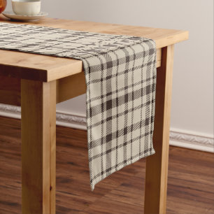 Classic Plaid Tartan Pattern-Dark Brown & Taupe Short Table Runner