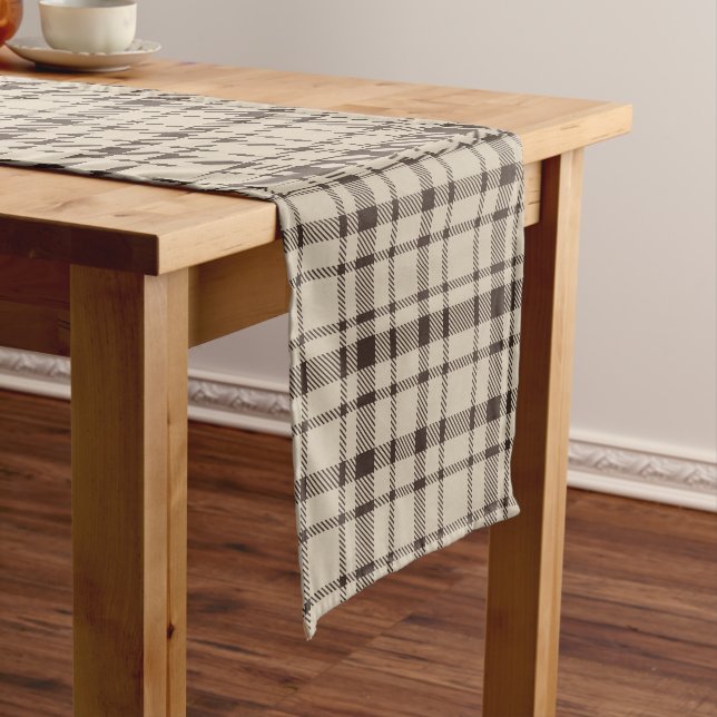 Classic Plaid Tartan Pattern-Dark Brown & Taupe Short Table Runner (In Situ)