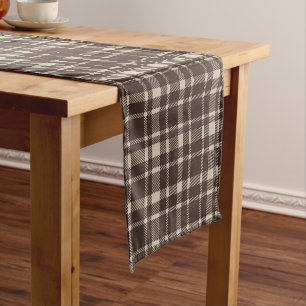 Classic Plaid Tartan Pattern-Dark Brown & Taupe Short Table Runner