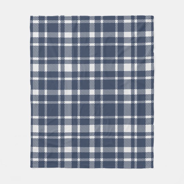 Classic Plaid Tartan Pattern-Dark Navy & White Fleece Blanket (Front)