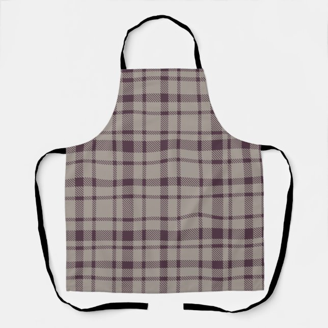 Classic Plaid Tartan Pattern-Eggplant & Taupe Apron (Front)