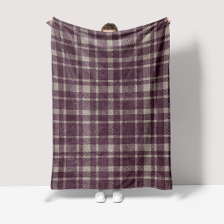 Classic Plaid Tartan Pattern-Muted Eggplant Fleece Blanket