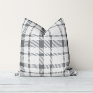 Classic Plaid Tartan Pattern-Neutral Grey & White Cushion