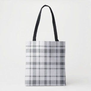 Classic Plaid Tartan Pattern-Neutral Grey & White Tote Bag