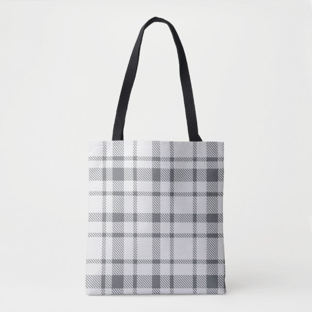 Classic Plaid Tartan Pattern-Neutral Grey & White Tote Bag (Front)