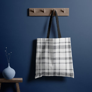 Classic Plaid Tartan Pattern-Neutral Grey & White Tote Bag